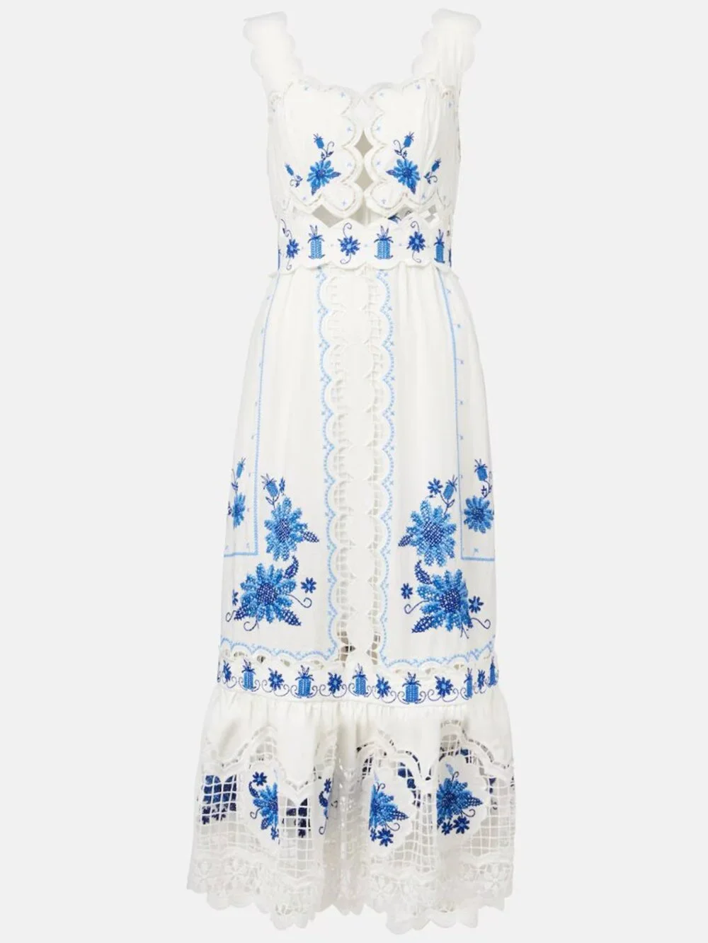 Farm Rio Embroidered Linen-Blend Midi Dress - Picture 5 of 16